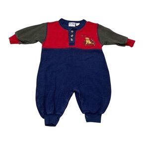 Vintage 90’s Le Top Colorblock Embroidered Dog Jumpsuit Infants 12M Fall Winter